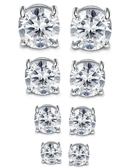 MILACOLATO 4 Pairs Stainless Steel Magnetic Stud Earrings for Men Women Round/Square CZ Inlaid Magnetic Earrings Non-Piercing CZ Clip On Stud Earring 3 Colors 4-7mm