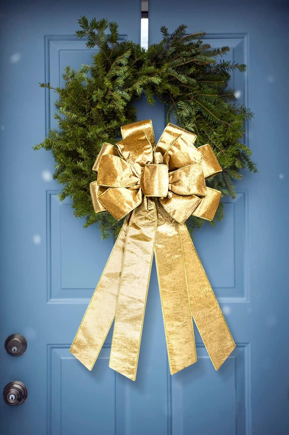 Hying Large Christmas Bow for Wreath, Champagne Velvet Bows for Front Door Wall Fence Decor, Gilt Edged Christmas Wreath Bow Tree Topper Bow for Winter Christmas Party Decoration Supplies