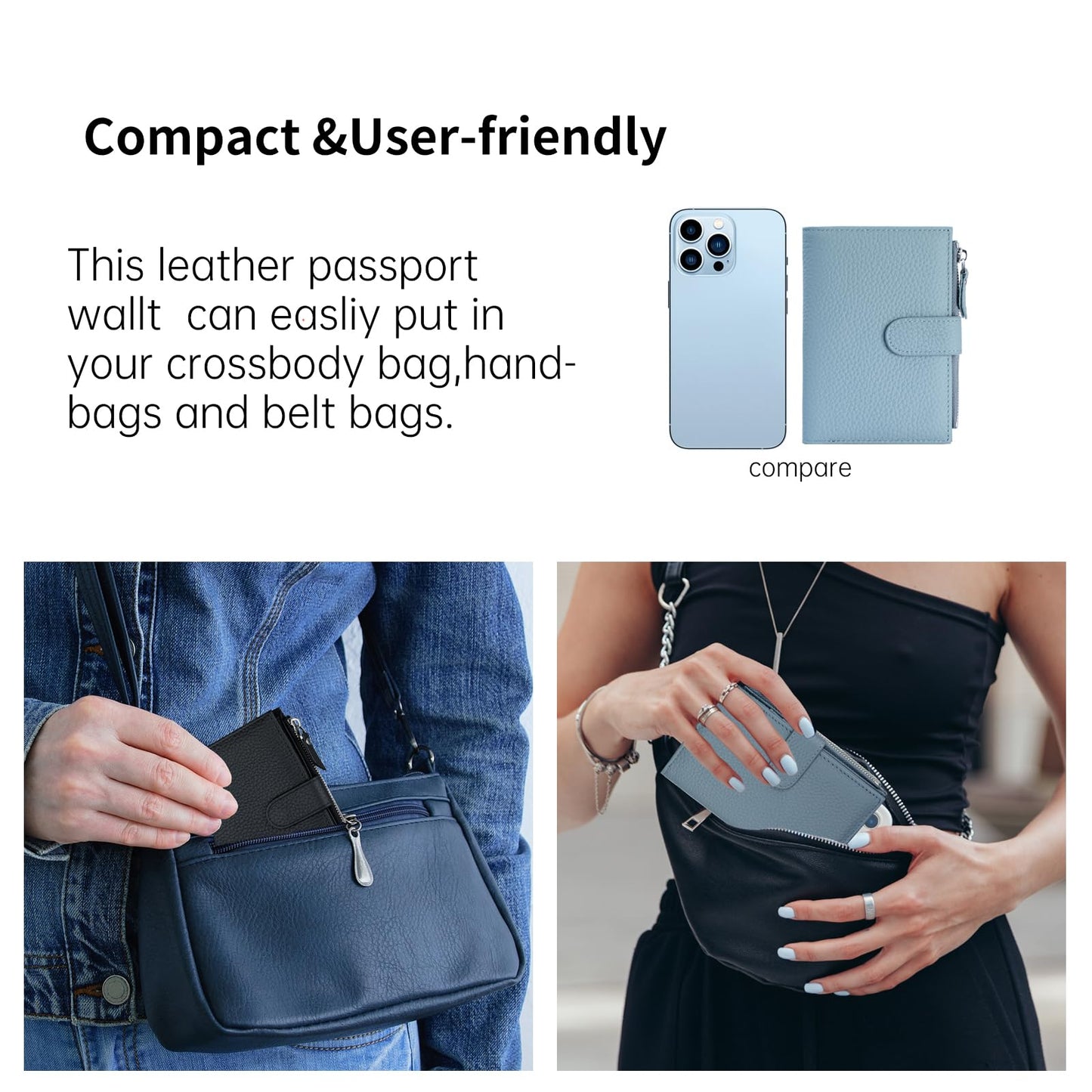 ilovever Passport wallet and Card Slot Combo RFID Blocking Slim Leather Travel Passport Wallet for Men and Women with Zippered Coins Pocket Passport holder,LightBlue