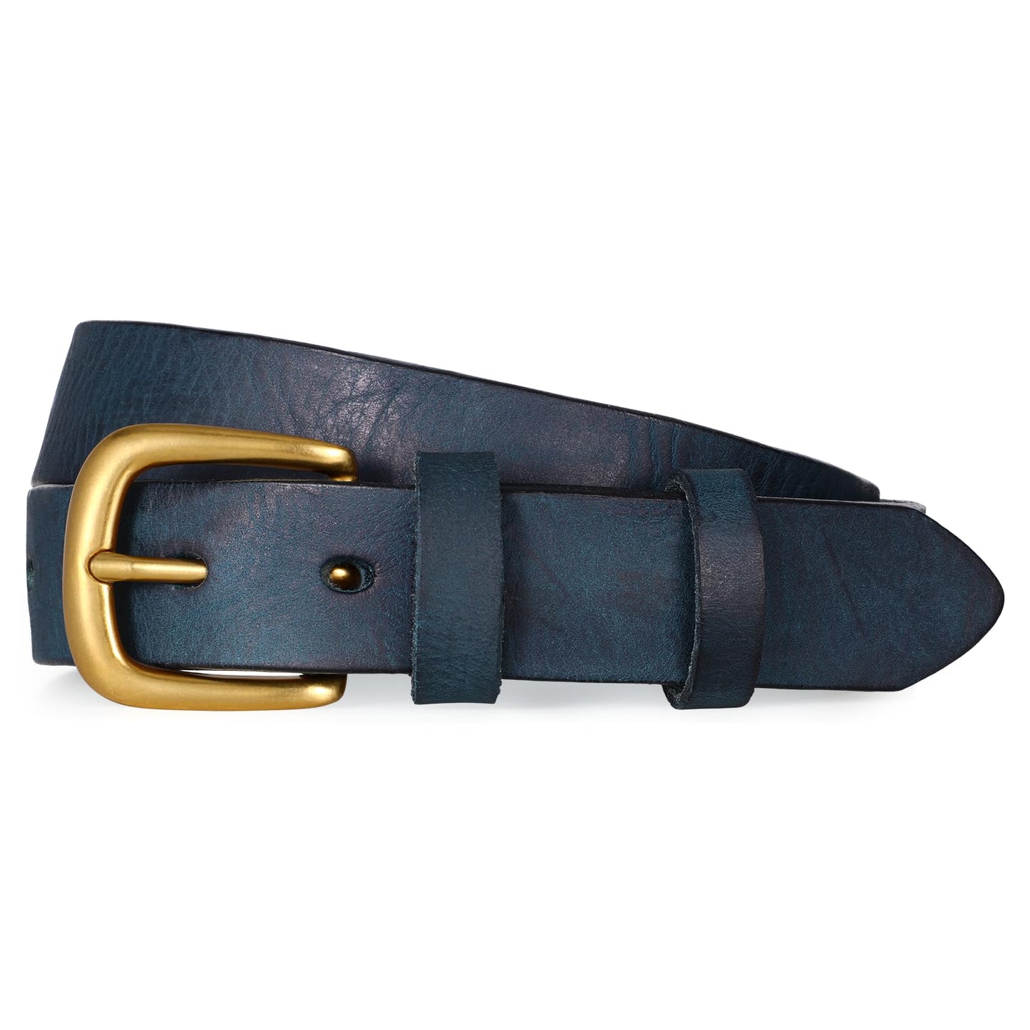 VONMELLI Womens Genuine Leather Belts for Jeans Pants Ladies Navy Full Grain Belt With Vintage Gold Buckle, XL