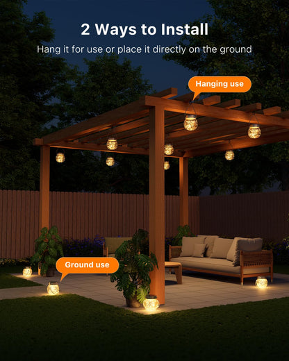2 Pack Solar Crackled Glass Globe Lights Outdoor Waterproof Hanging Round Balls Lanterns with Warm White LED, Decorative for Outside Trees Garden Patio Yard, Individually Packaged and Double-Sealed