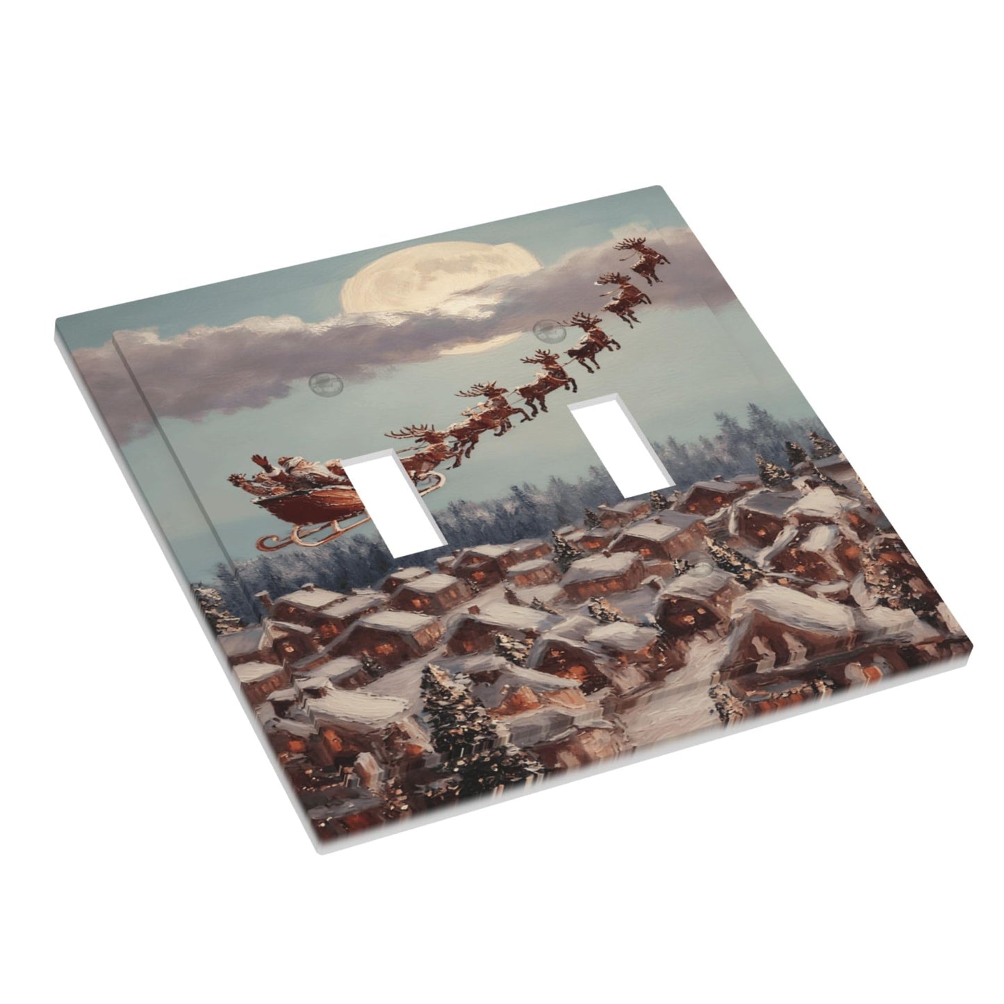 Decorative Art Light Switch Covers Moonlit Christmas Journey2 Gang Double Toggle Wall Plate Decorative Switchcover Electrical Switchplate for Home Decor