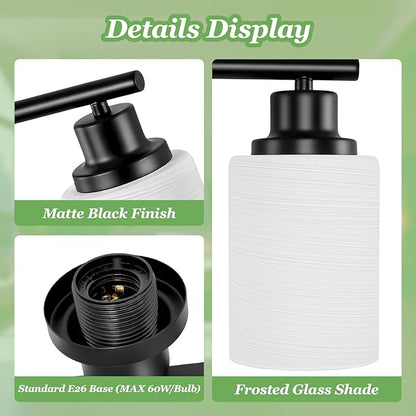 3-Light Bathroom Light Fixtures, Black Vanity Lights for Mirror with Textured Milky White Glass Shade, E26 Base Modern Kitchen Light Fixtures Wall Sconce Light