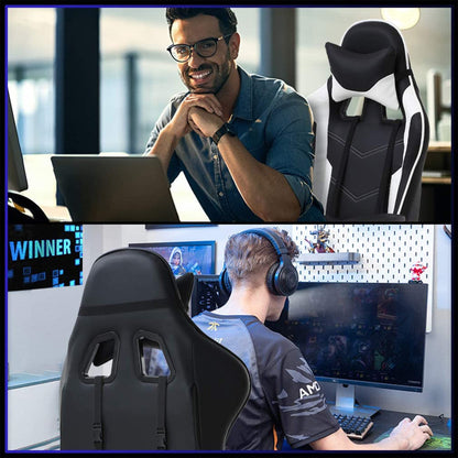 BestOffice Ergonomic Office, PC Gaming Desk Chair Executive PU Leather Computer Lumbar Support with Footrest Modern Task Rolling Swivel Chair for Women, Men(White)