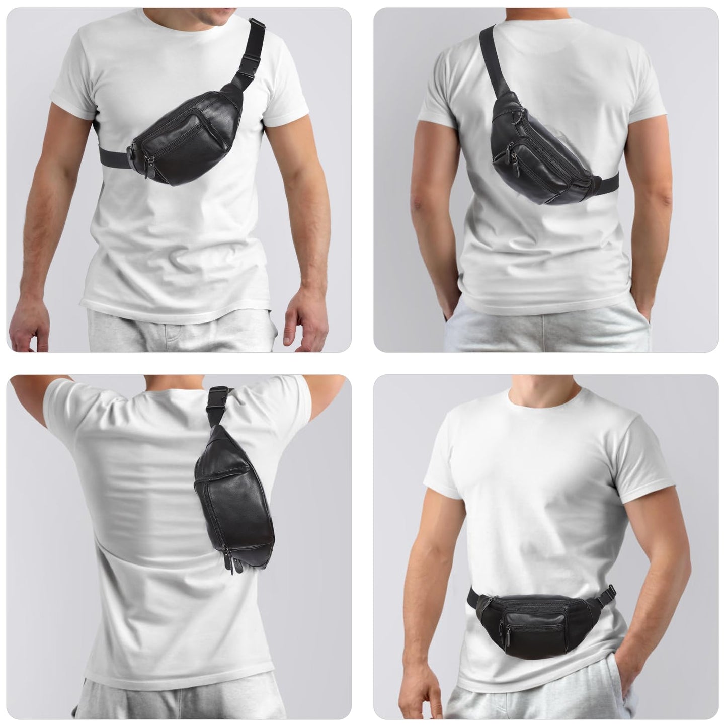 Polare Napa Leather Fanny Pack Waist Bag For Outdoor Travel Camping Cycling Running Black-Small