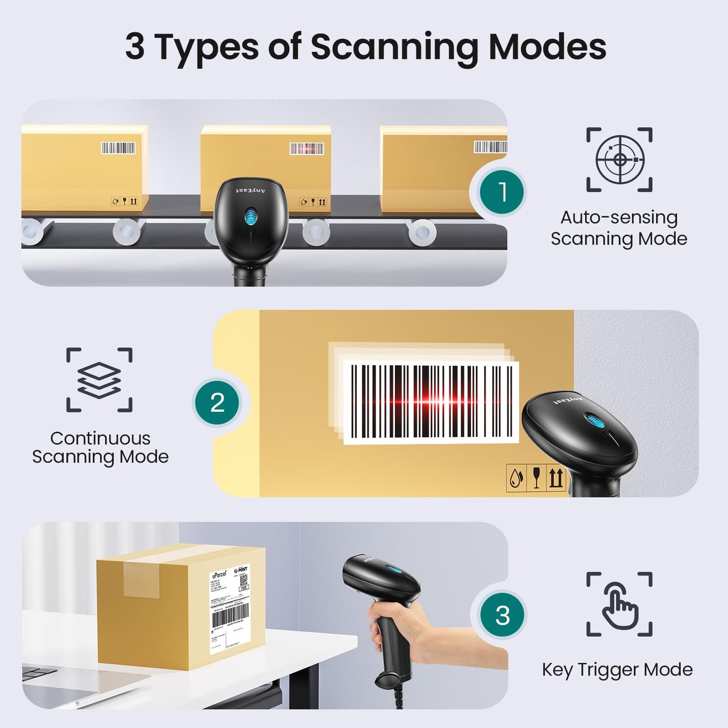 2D 1D Barcode Scanner : USB Wired Inventory QR Scanner with Stand for Computer POS MAC with Automatic Scanning, Handheld CMOS Image Bar Code Reader for Warehouse Library Supermarket