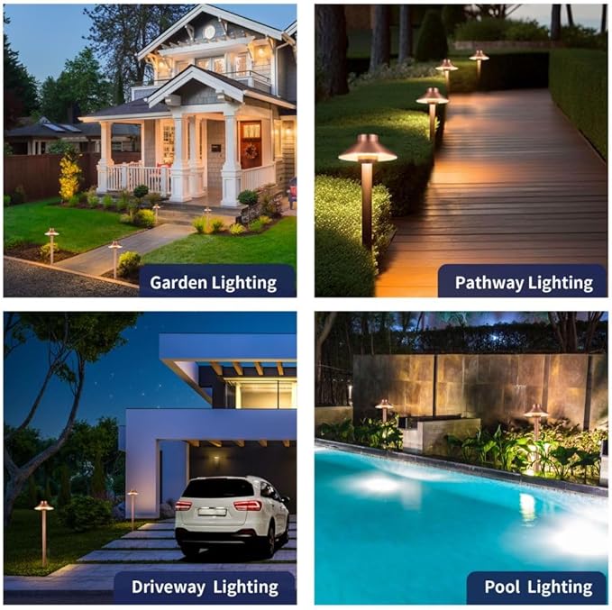 Gardenreet Brass Low Voltage Copper Garden Lights, Outdoor Pathway Light, 12V LED AC/DC Bronze Hat Top Path Lamp for Sideway House Walkway with 3W 270LM 4000K G4 Bulb 8 Pack