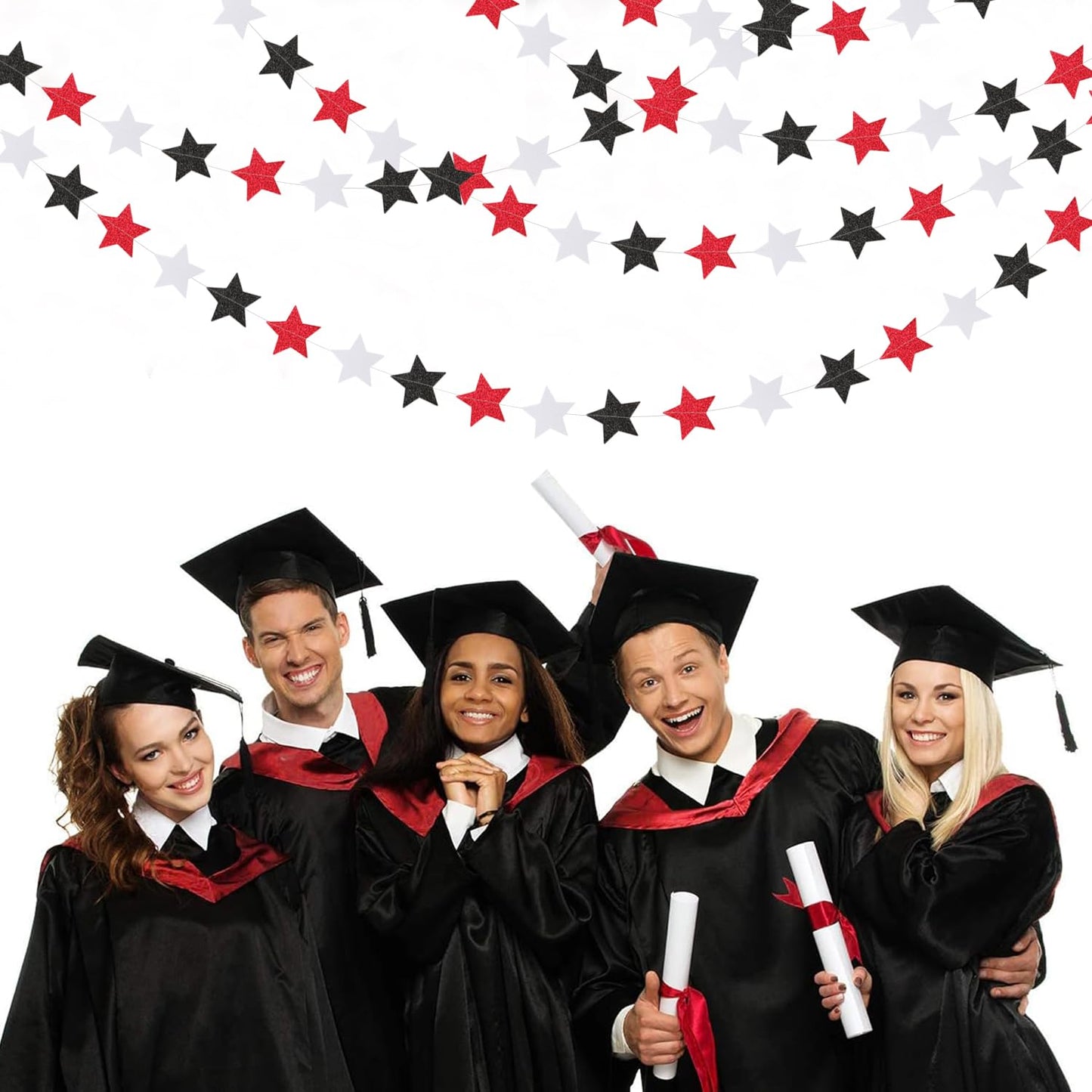 Black White-Red Birthday Party-Decorations Garland - 62FT Twinkle Little Star Graduation Hanging Streamers Banner,Wedding Baby Shower Backdrop, Vampire Classroom Decor Supplies Hugtmr