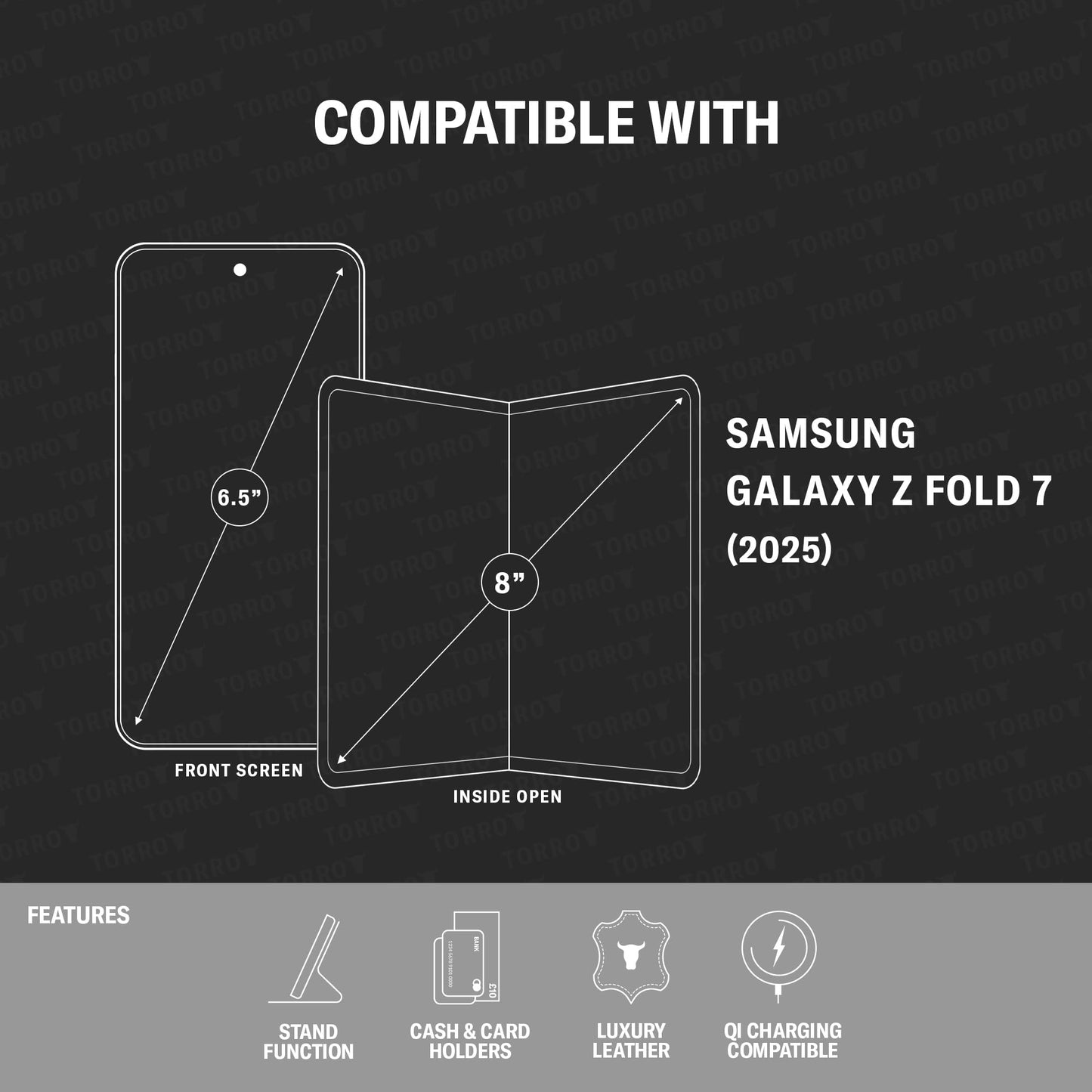 TORRO Case Compatible with Samsung Galaxy Z Fold7 2025 – Premium Leather Wallet Case with Stand Function and Card Slots (Black)