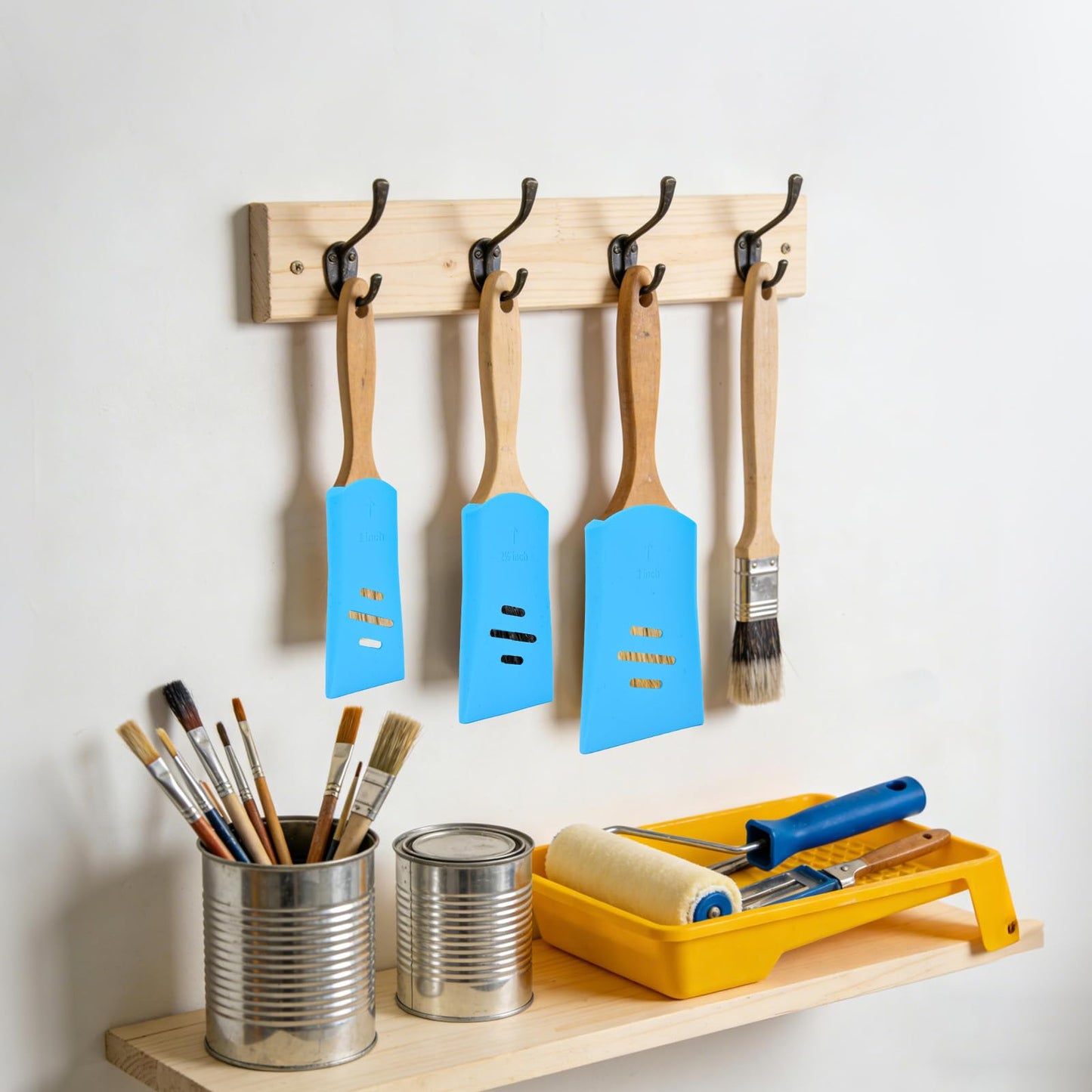 Fukaisu 6pcs Paint Brush Protector Covers, 3 Sizes Highly Flexible Silicone Paintbrush Saver Sleeves Case for Art Studio or Home Improvement Toolbox Container Storage & Organizer Keep Shape (Blue)