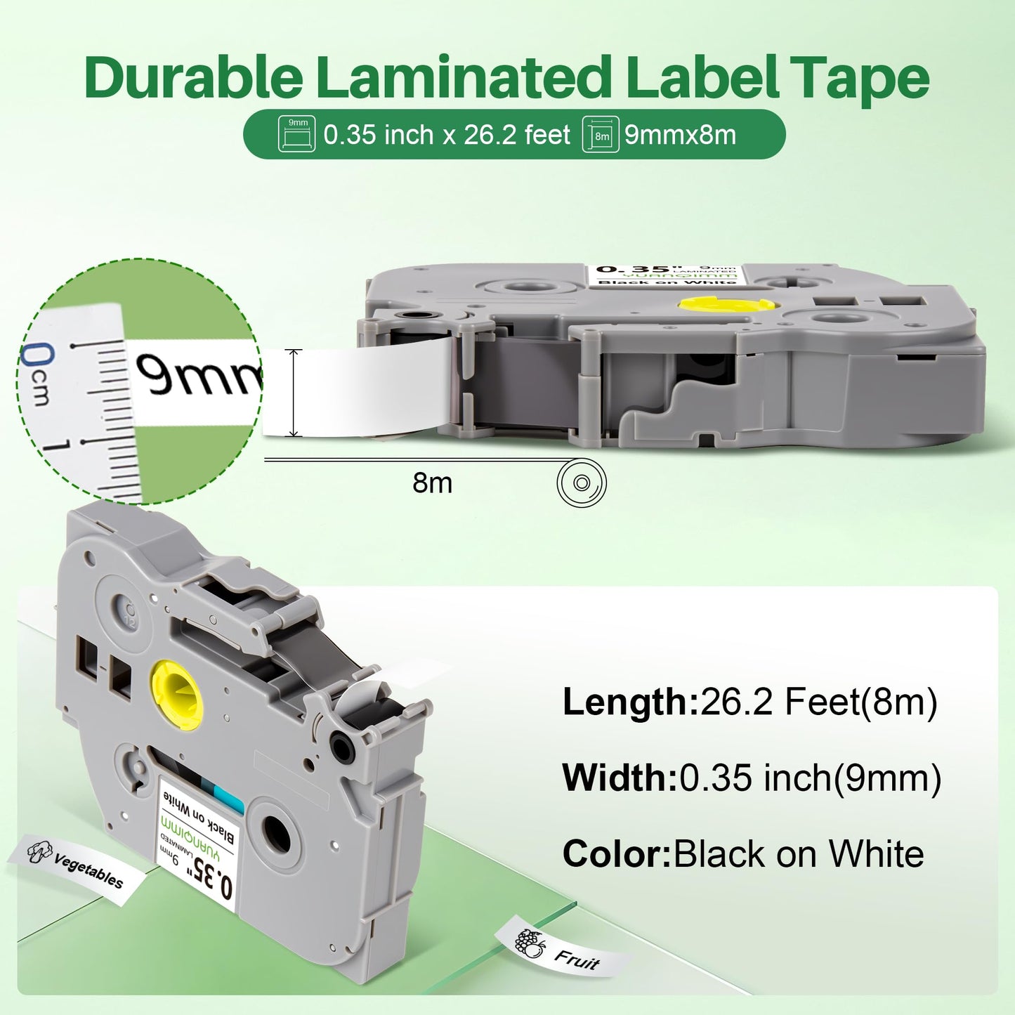 YUANQIMM 9mm 0.35 Laminated White Tape Compatible with Brother P Touch Label Maker Tape 9mm 3/8 Laminated White TZe-221 TZe221 TZ221 TZ-221 for PT-D210 D220 D400 D600 P710 PTH110 Printers, 6-Pack