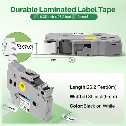 YUANQIMM 9mm 0.35 Laminated White Tape Compatible with Brother P Touch Label Maker Tape 9mm 3/8 Laminated White TZe-221 TZe221 TZ221 TZ-221 for PT-D210 D220 D400 D600 P710 PTH110 Printers, 6-Pack