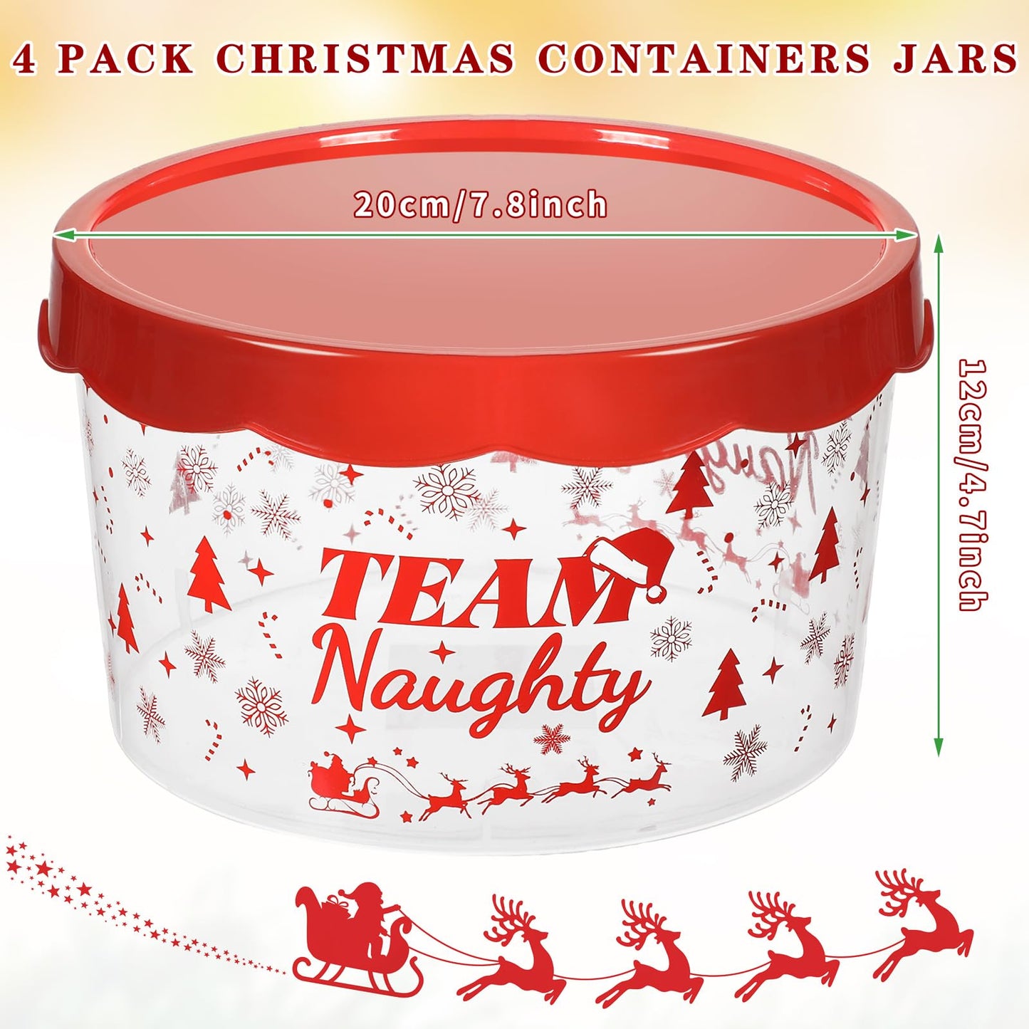 Nitial 4 Pcs Christmas Cookie Containers Plastic Christmas Jar with Lids Team Naughty or Nice Storage Buckets Xmas Candy Cookies Snack Tin Winter Containers Jars for Xmas Winter Party Supply