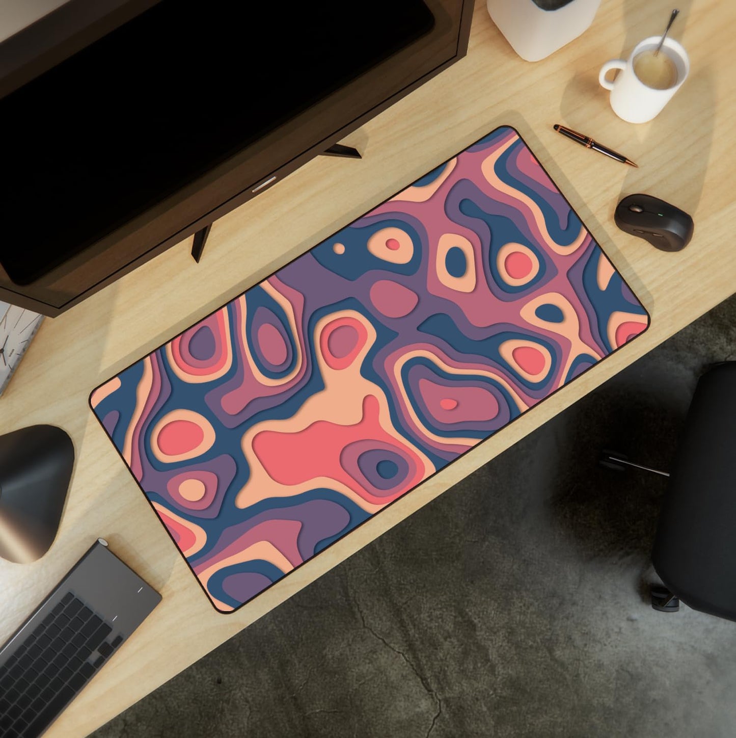Large Gaming Mouse & Desk Pad with Abstract Pattern, Extended Size Desk Mat, Non-Slip Surface (Multicolor 2, 24 x 13.5 inches)