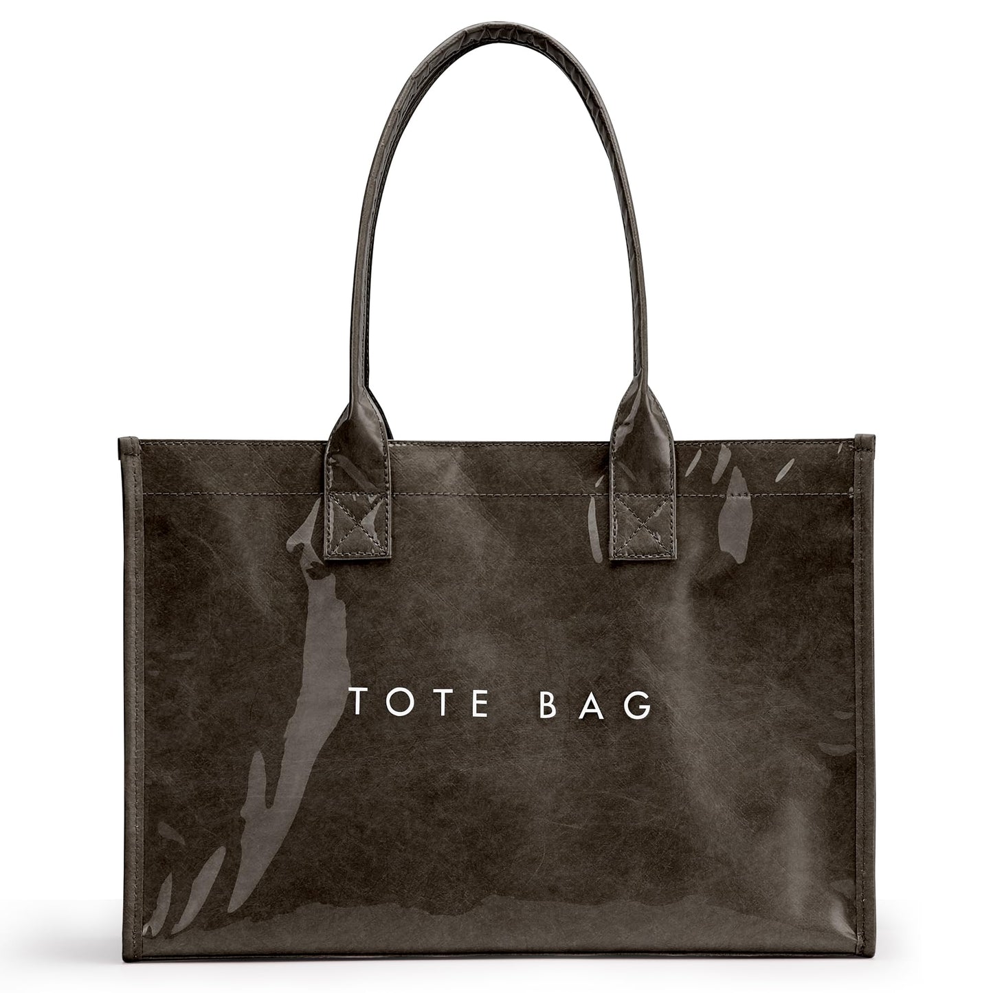 KALIDI PVC Tote Bag Women’s Kraft Paper Work Handbags Purses with Top Handle,Coffee