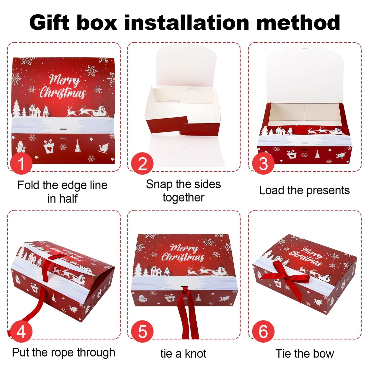 Ssyuysto 12PCS Christmas Gift Boxes with Lids and Ribbon Holiday Present Boxes for Gifts Wrapping Xmas Party Favor Boxes Reusable Decorative Xmas Packaging for Cookies Candy Gifts
