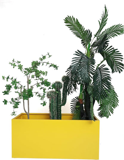 40" L x 16" W x 18" H Metal Large Rectangular Planter - Long Planter Box for Outdoor Patio/Porch Planter Boxes Outdoor Modern Design for Plants, Flowers, Garden,Spliced Flower Pot (Yellow)