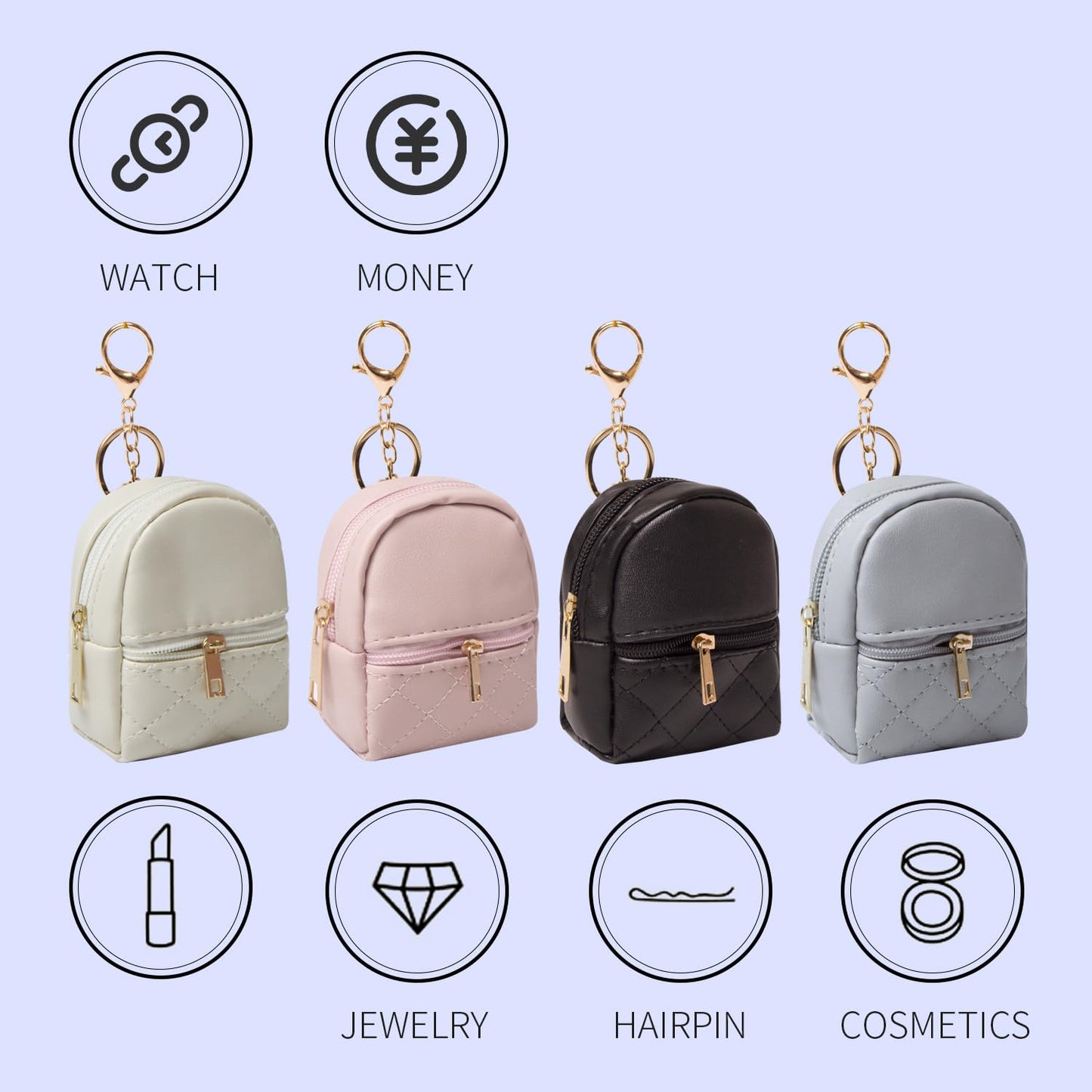 Grurun Mini Backpack Cute Cosmetic Bag for Women, Creative Cute Pendant Keychain Key-chains Keyrings PU Leather Makeup Bag Key Lipstick Card Holder Data Cable Organizer Zipper Pouch