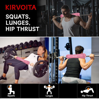 Kirvoita Rubber Barbell Pad, Squat Pad, Hip Thrust Pad, Easy to Install, No/Straps Needed, for Both Heavy Weights & Lower Weights (15.5 * 3.5 * 3.5 in, Pink)