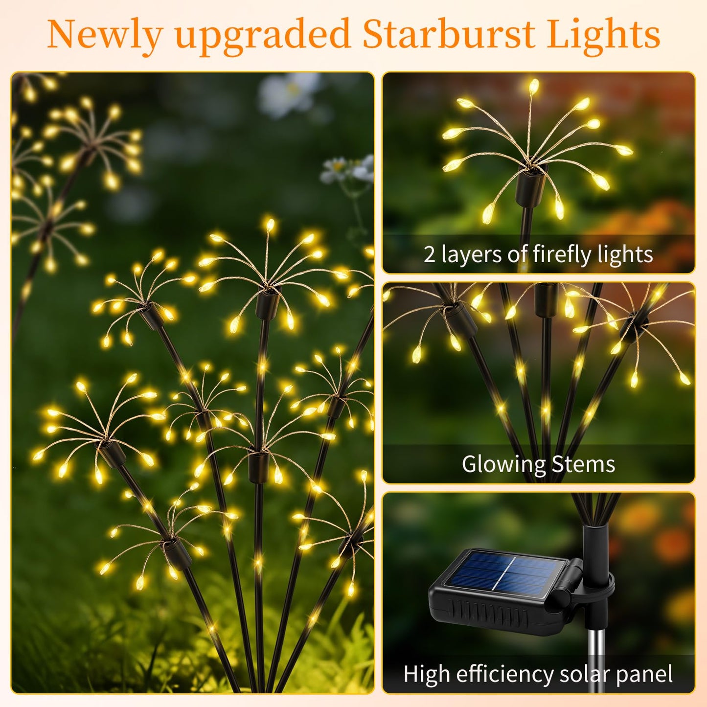 Solar Garden Lights Outdoor, 6 Pack 2-Layer Swaying Firework Lights, Waterproof Starburst Fairy Light Garden Decor for Yard Patio Pathway Lawn, Gardening Gifts for Women Mom Grandma Mother's Day