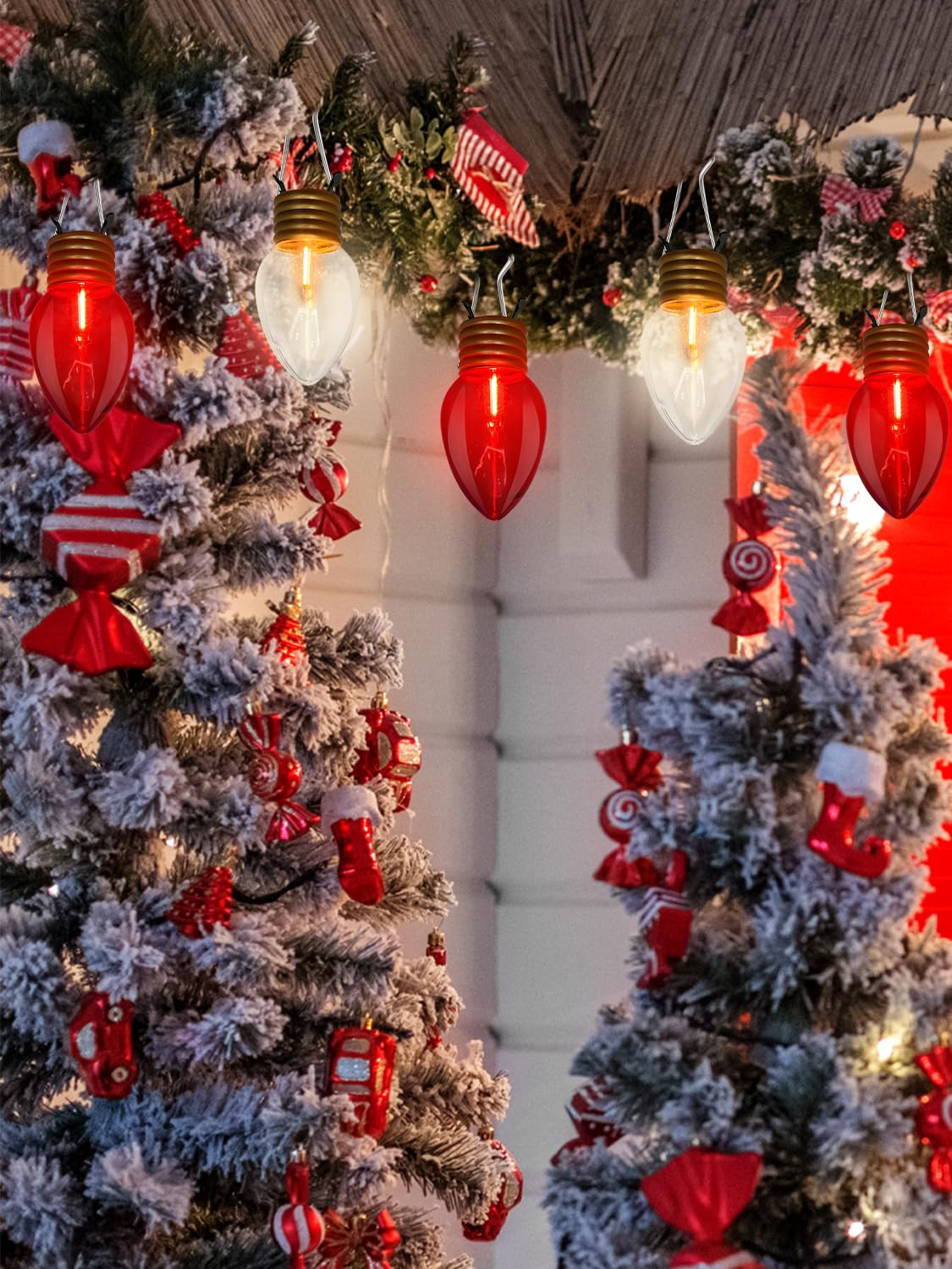 SUNSGNE Jumbo Christmas Lights Outdoor, 16FT Red and White Christmas Lights with 10 Count 5'' Clear Glossy LED Bulbs for Home Tree Roof Yard Garden Patio Balcony Decorations
