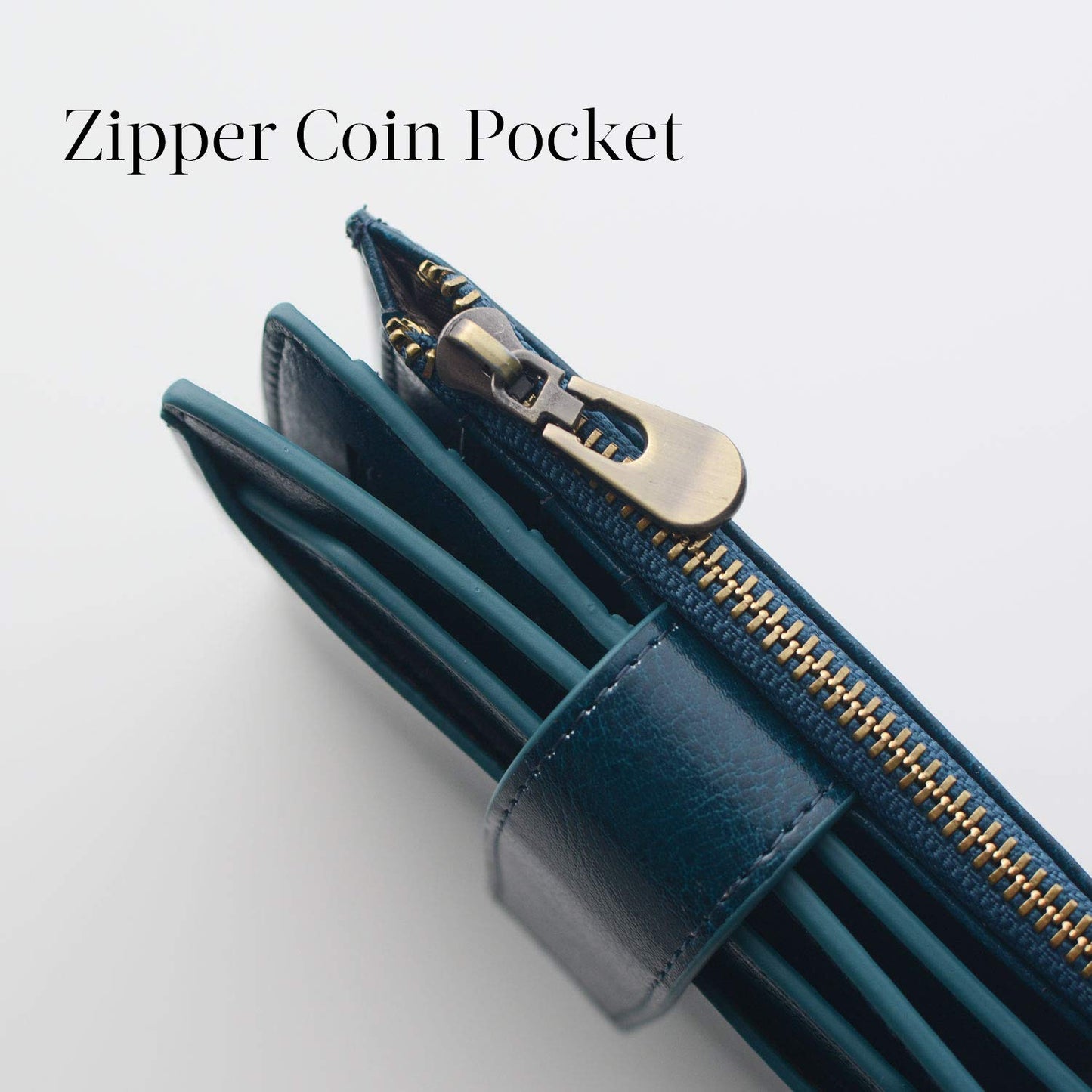 Bveyzi Women's Small Leather RFID Blocking Bifold Zipper Pocket Wallet Ladies Credit Card Slots Purse with id Window(Peacock Blue)