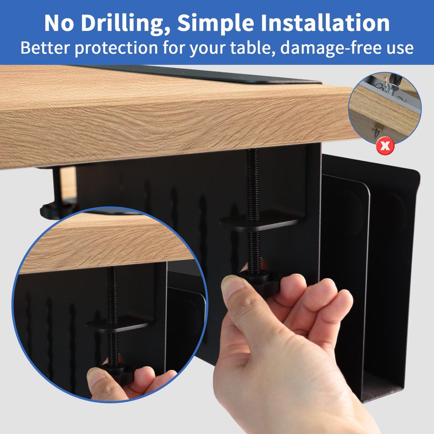 LUKETURE Desk Side Storage, 2 Tier Steel Hanging Organizer, No Drill Side Desk Organizer, Laptop Holder, with Pen Holder, Hanging Table Storage for Office Home, Fits Flat Edge Tables 0.3" to 2.8"
