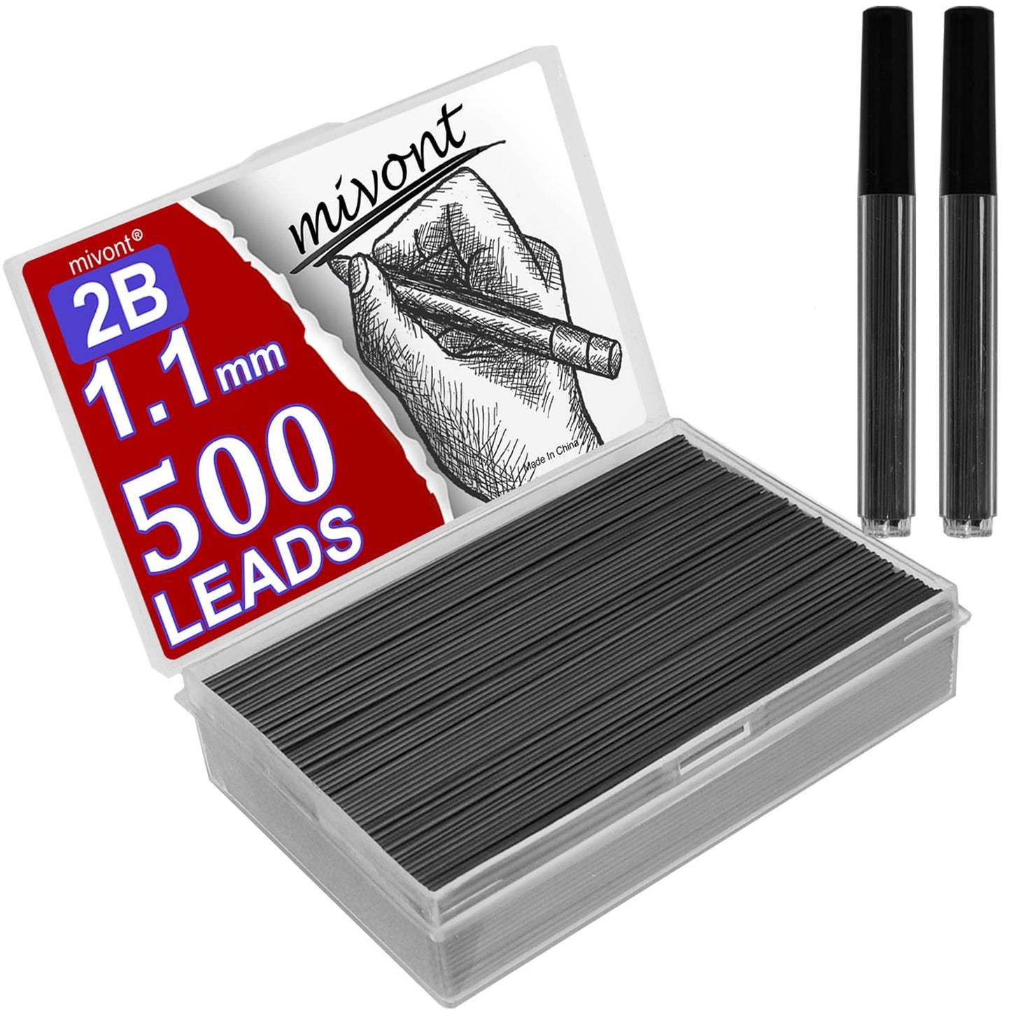 mivont 500 Pieces 1.1mm 2B Lead Refills Graphite Mechanical Pencil Lead Break-Resistant for Smooth Writing & Drawing, Compatible with 1.1mm Mechanical Pencils