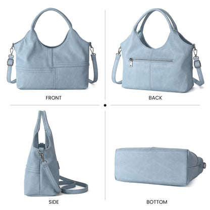 KOGTLA Vegan Leather Purses for Women with Detachable Satchel Strap, Ladies Handbags, Tote Hobo Bags with Top Handle Light Blue