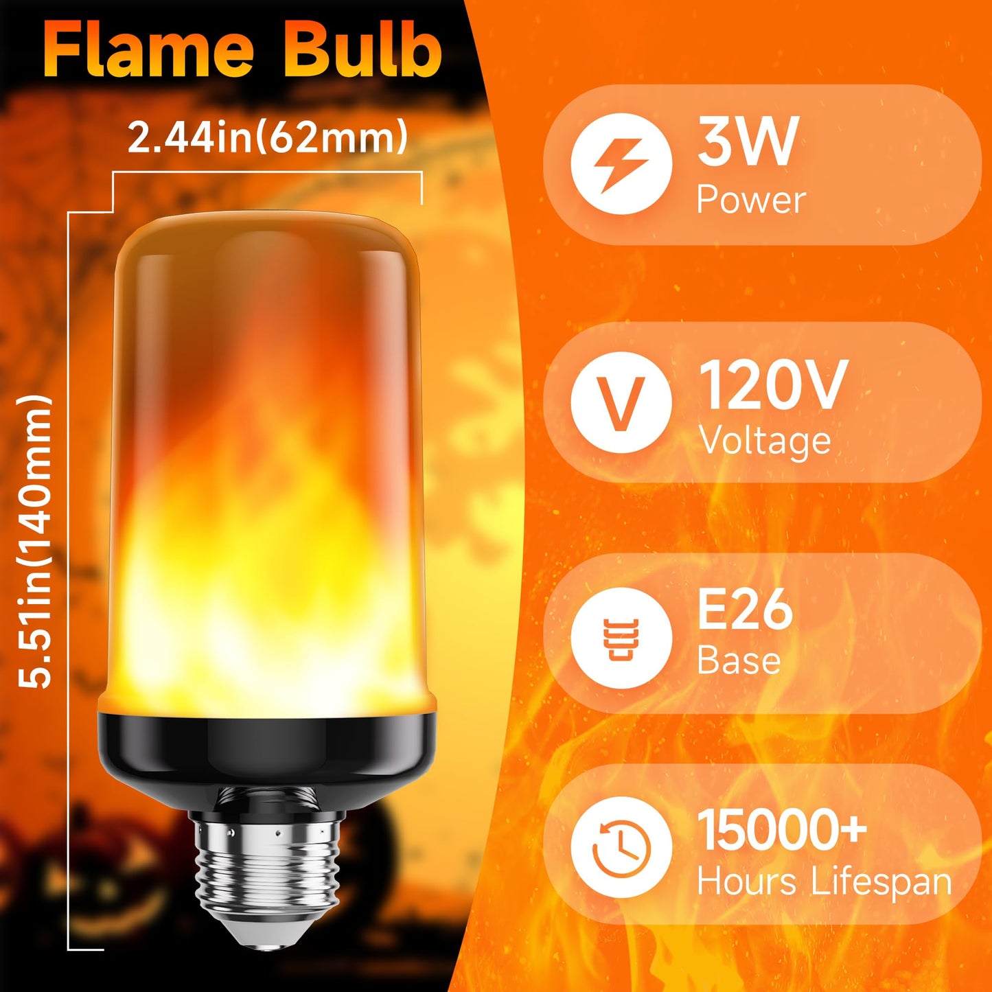 hyrion Flame Light Bulbs, Flickering Light Bulbs Outdoor, 4 Modes Fire Lightbulbs with Gravity Sensor, LED Flame Lights Bulb for Halloween Porch Christmas Indoor -4 Pack