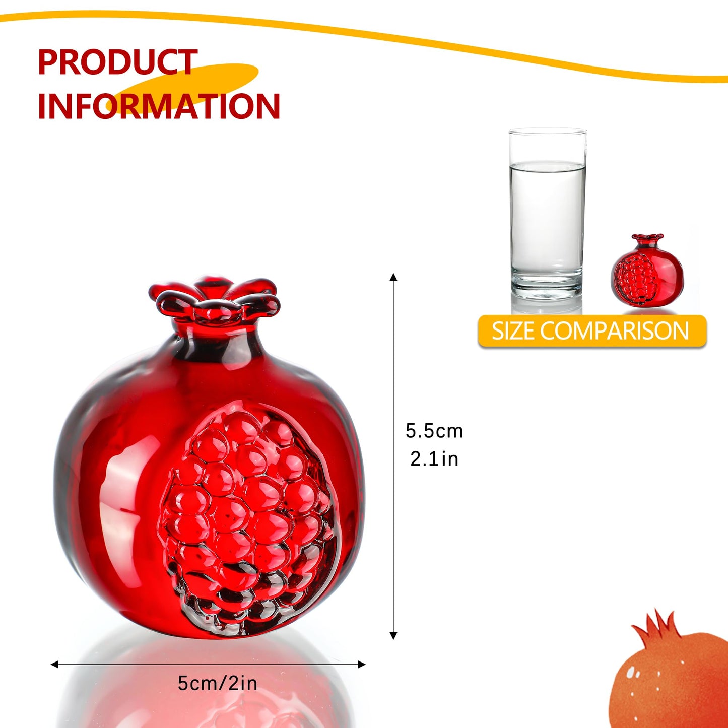 KRISININE Crystal Pomegranate Figurine Glass Pomegranate Artificial Fruit Paperweight for Home Office Tabletop Decor