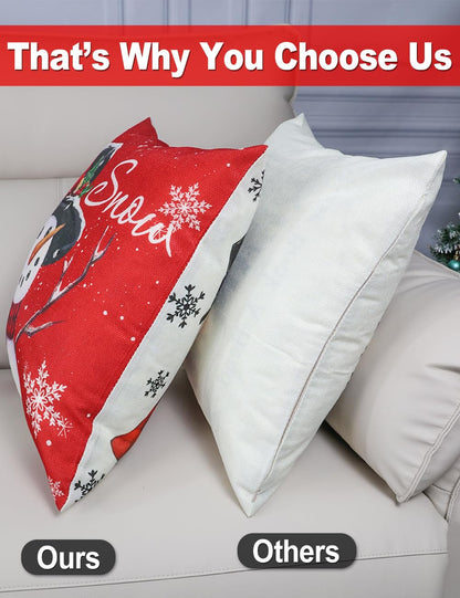 multiwins Christmas Decorations Set of 4 Double-Sided Print Christmas Pillow Covers 18" x 18", with 8 Cute Patterns, Throw Pillow Covers Perfect for Home Christmas Decor
