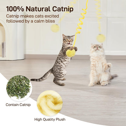 Potaroma Hanging Fluffy Cat Catnip Ball Toys 3 Pcs with Bell, Interactive Cat Teaser Retractable Toys Indoor Kitten Play Chase Exercise Physical Stimulation