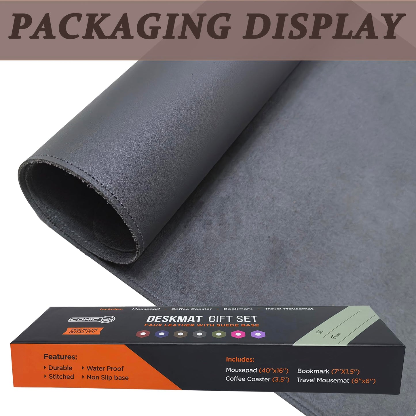 ICONIC - PRO PC GEAR PU Leather Desk Mat| Premium Mouse Pad with Bonus Coaster | Stylish, Durable, Waterproof Mouse Pad for Office & Home (Steel Grey, XXL - PU Gift Set)