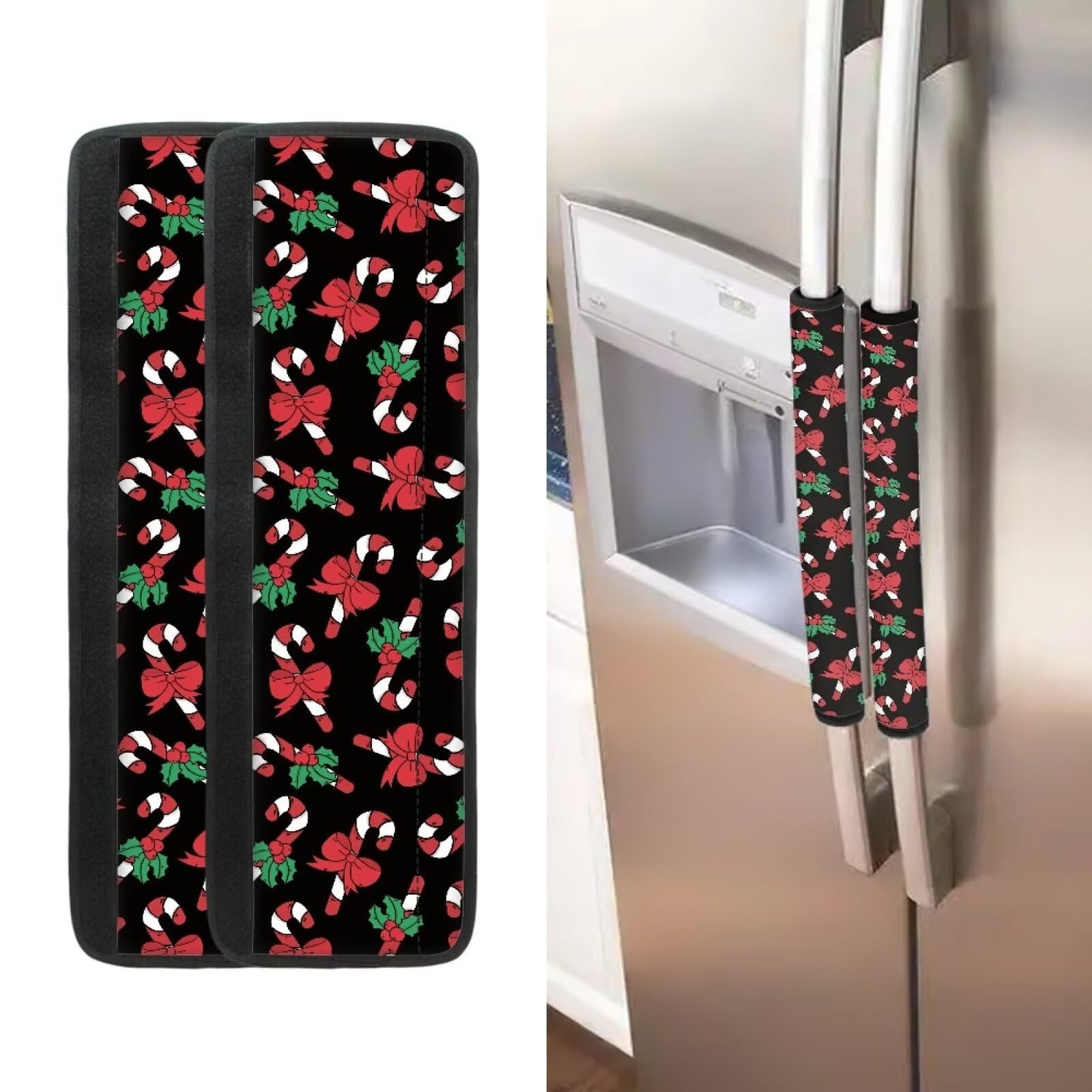 GLENLCWE Christmas Candy Print Refrigerator Door Handle Covers Protectors Kitchen Appliance Handles Kitchen Decor Protectors Anti-Static Stains Resistant,2PCs,Christmas Decorations