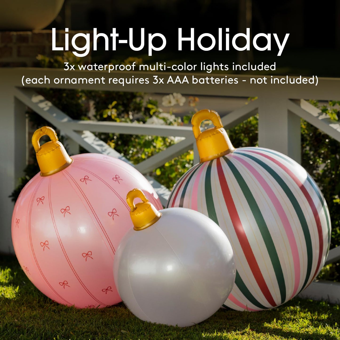 FUNBOY Giant Inflatable Light-Up Classic Pink Christmas Ornaments, 3 Giant Sizes 24'', 22'' and 16.5'' Indoor/Outdoor (3 Pack)