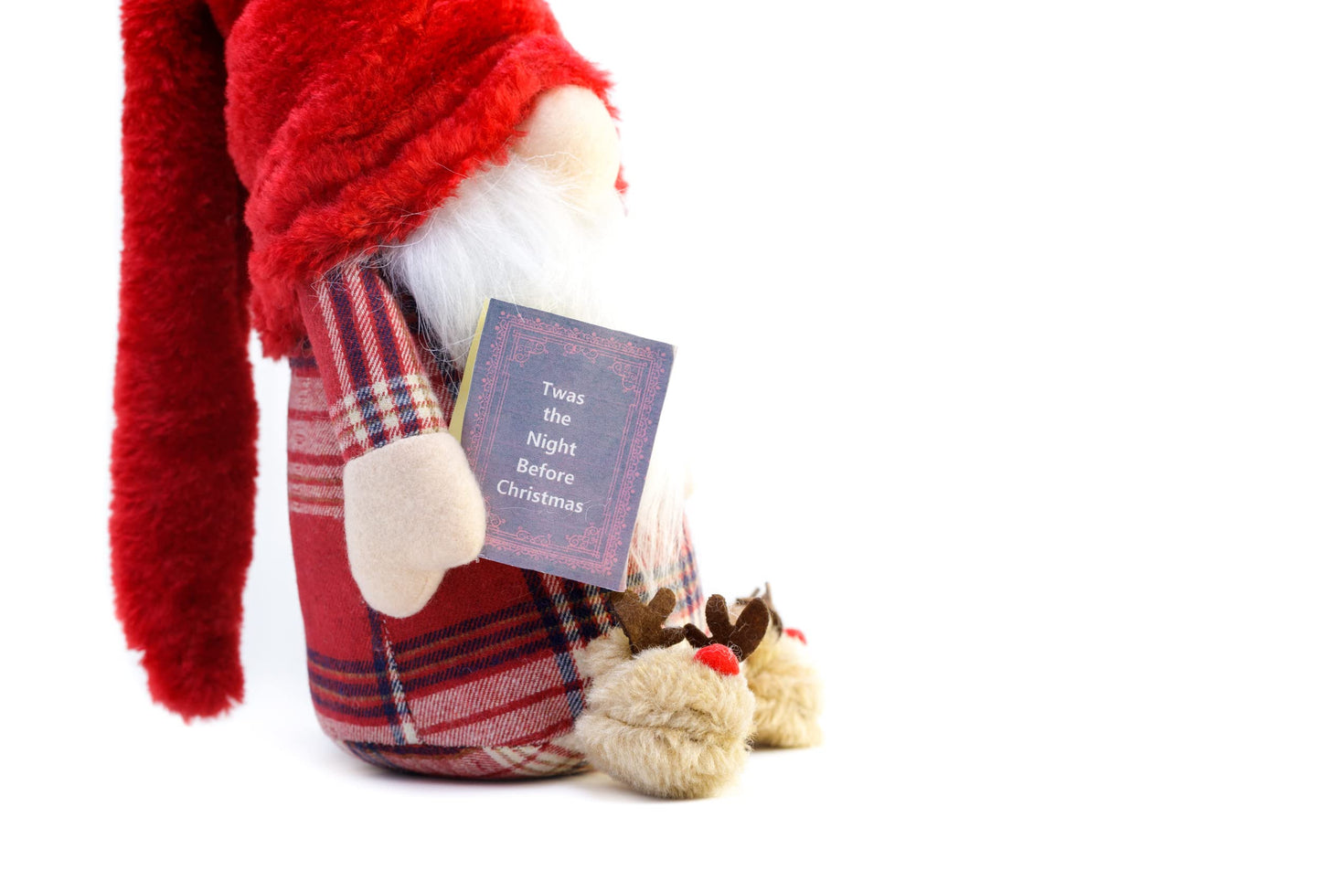 Madanar Pajama Christmas Gnome Plush Holding The Night Before Book Wearing Reindeer Slippers | Swedish Decor for Holiday Tiered Tray Shelf Table Nook Decorations (Christmas)