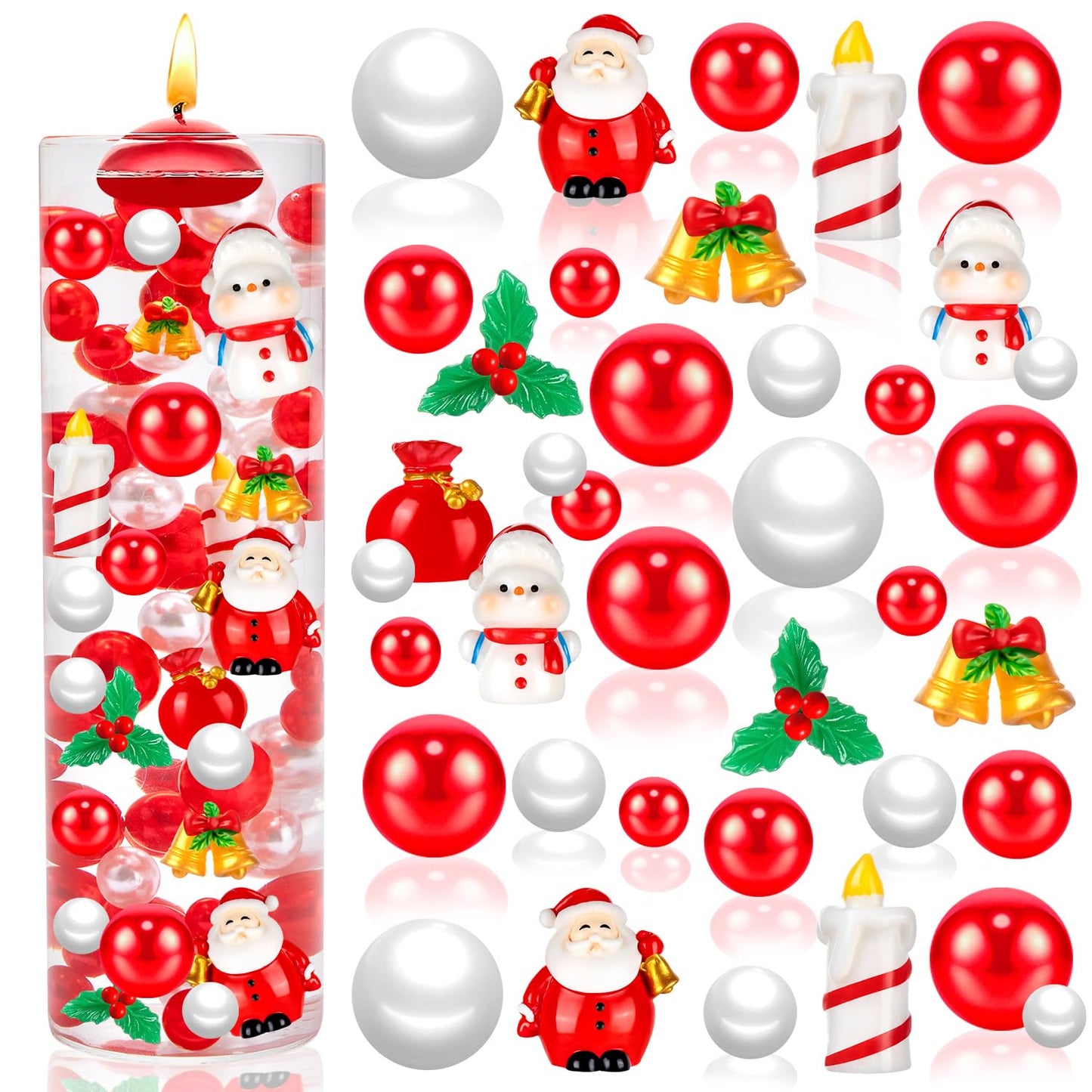 100Pcs Christmas Vase Filler, Red and White Floating Vase Fillers for Table Centerpieces Decorations
