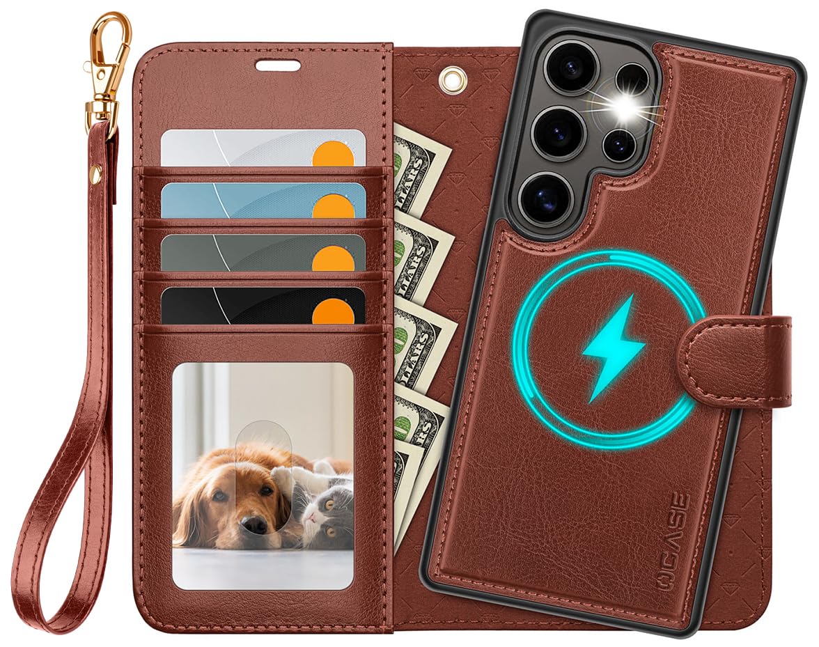 OCASE for Samsung Galaxy S25 Ultra Detachable Wallet Case with Card Holder, [2 in 1] PU Leather Flip Folio Case with RFID Blocking Stand Wrist Strap Shockproof Phone Cover 2025, Dark Brown