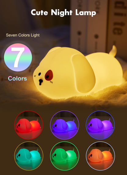 Minetom Night Light for Kids, Cute Silicone Puppy Night Light with 2 Levels of Brightness, 7 Colors Kawaii Touch Lamp for Bedroom, Girls and Boys, Toddler, Nursery, Baby Gifts, Rechargeable