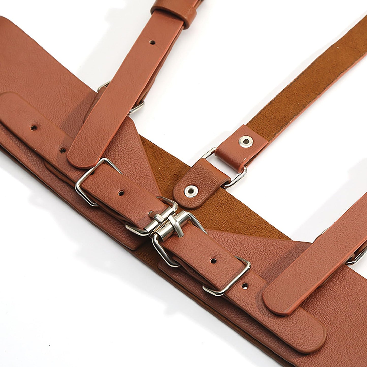 Kutocesy Women PU Leather Harness Belt with Suspenders Adjustable Punk Waist Belt for Shirts Gothic Streetwear Accessory (Brown)