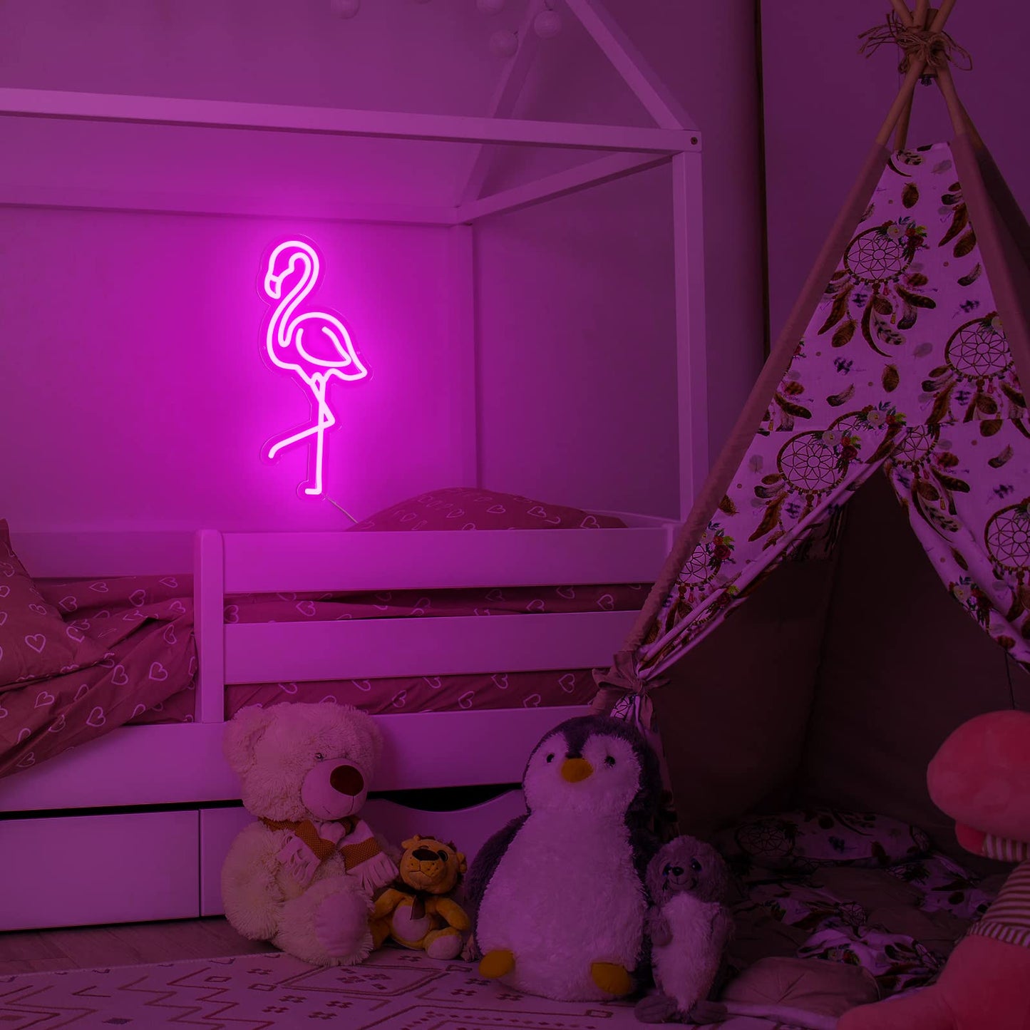 ROCEEI Tropical Flamingo LED Neon Sign Neon USB Powered Lights Sign Wall Art Gifts for Christmas Room Kids Bedroom Birthday Party Bar Decor