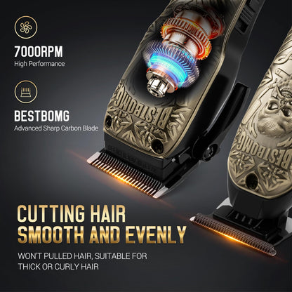 BESTBOMG® Professional Hair Clippers for Men, Professional Barber Clippers and Trimmer Set, Mens Cordless Hair Clipper for Barbers Haircut Kit Fade, BS-808A (Black)