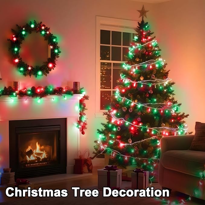 114 FT 350 LED String Lights Outdoor Indoor, Christams String Lights Waterproof 8 Modes & Timer, Fairy Lights Plug in for Bedroom, Weeding, Patio, Party, Holiday,Christmas Decor（Red+Green）