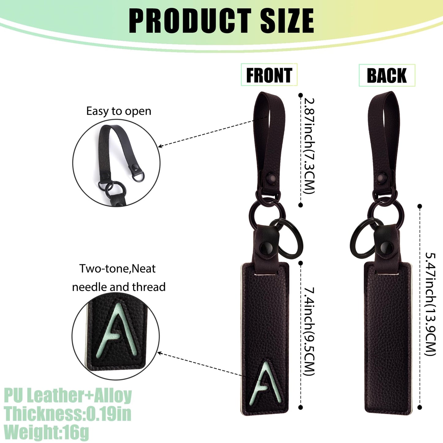 XGALBLA Initial PU Leather Letter A Keychains for Women, Two-tone Splicing Key Tag Bag Charms Key Holder Lanyard Strap for Key Purse Luggage Handbags Backpacks(Black and Green)