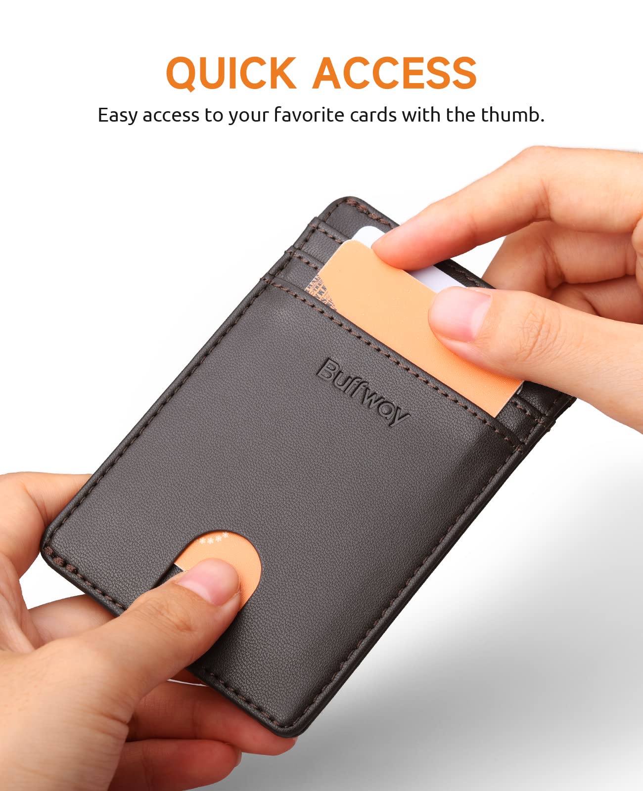 Buffway Mens Slim Wallet, Minimalist Thin Front Pocket Leather Credit Card Holder with RFID Blocking for Work Travel - Boston Chocolate