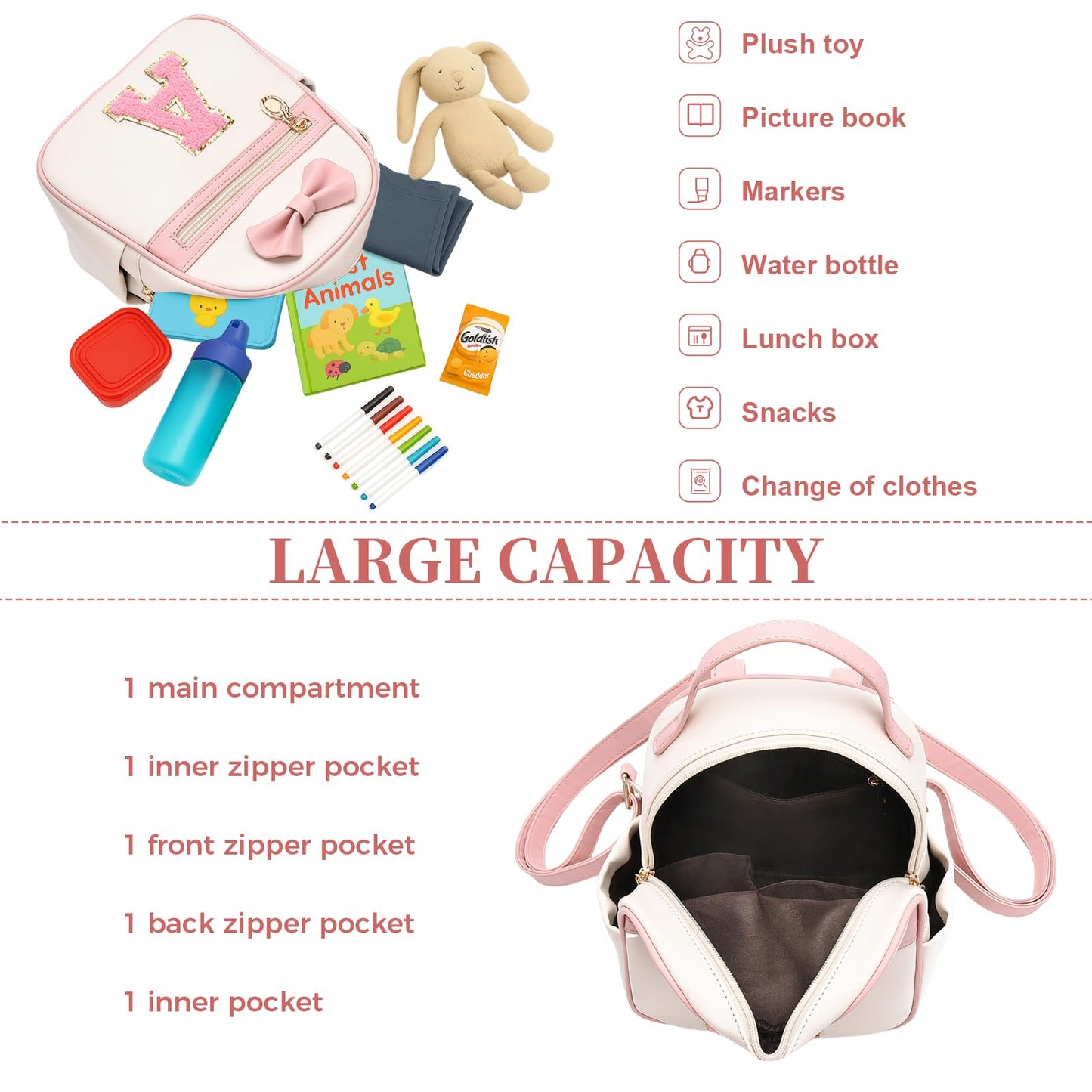 I IHAYNER Girls Initial Bowknot Small Leather Backpack Cute Mini Backpack Personalized Trendy Stuff Gifts for Women Pink-K