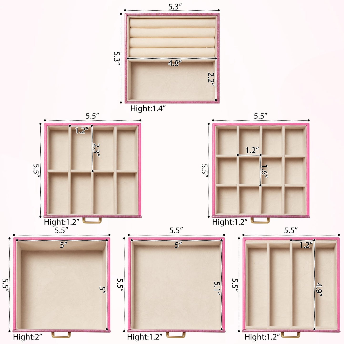 AKOZLIN 6-Tier Jewelry Box Lockable Leather Jewelry Storage Case with 5 Drawers for Women Girls Ring Necklace Earring Bracelet Holder Organizer with Mirror Rose