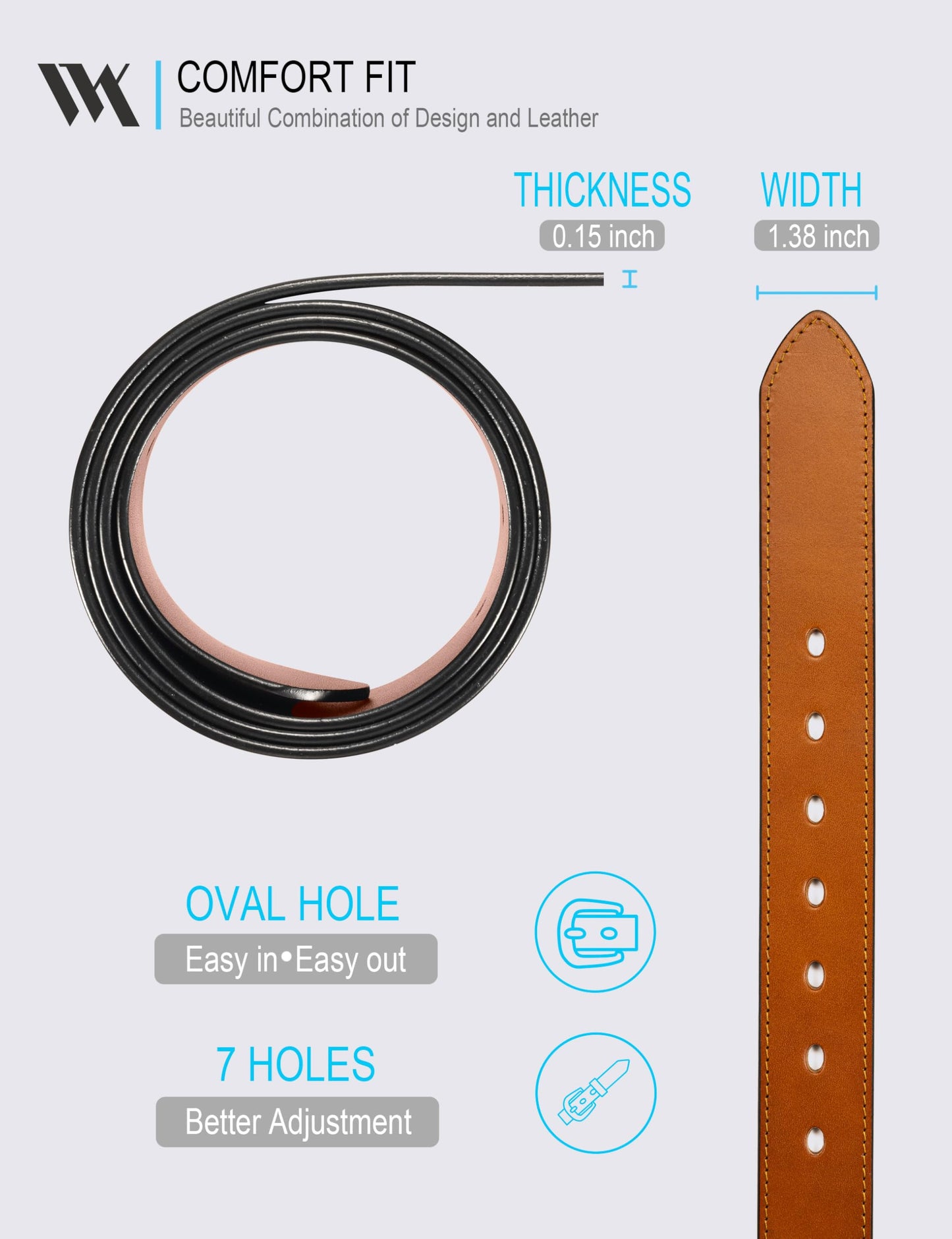 WOLFANT Men's 35mm Dress Casual Belt in Gift Box,100% Italian Full Grain Real Solid Leather