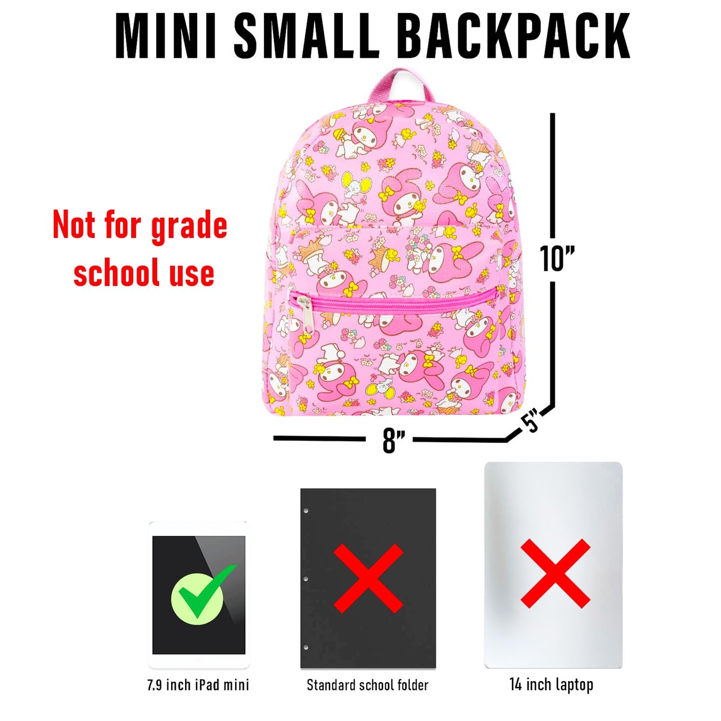 My Melody Mini Backpack Set - Bundle of 10” Faux Leather Bag, Water Bottle | Sanrio School Supplies